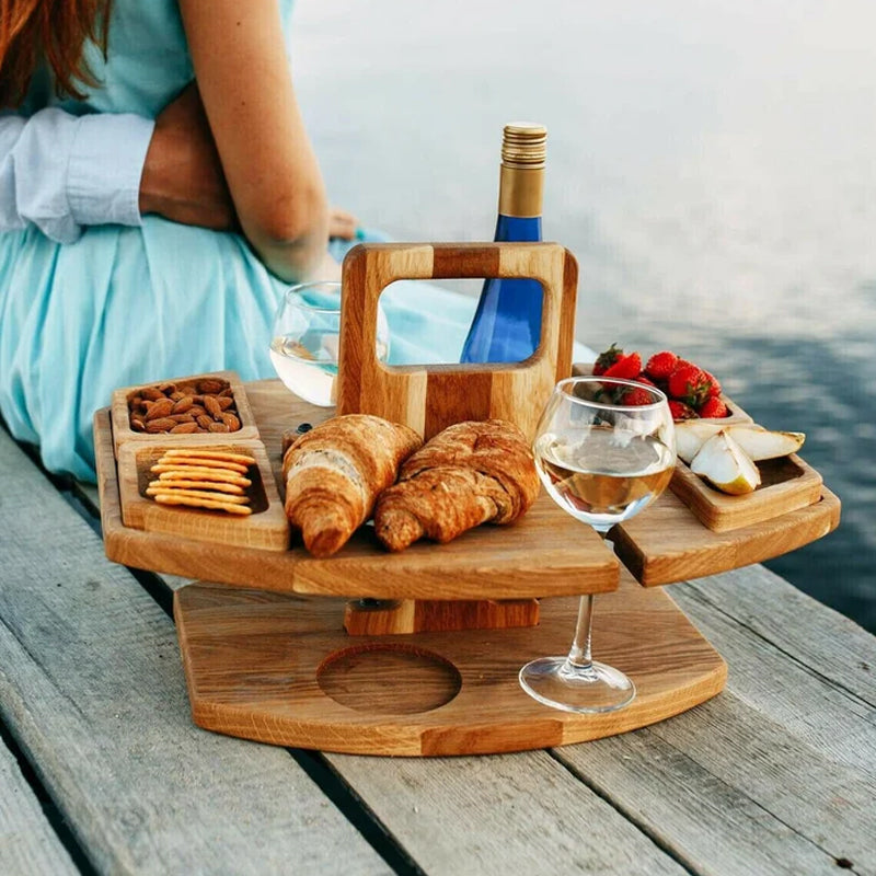 WineNest – Table à Vin Pliable en Bois pour Pique-Niques et Moments Conviviaux