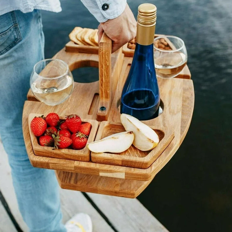 WineNest – Table à Vin Pliable en Bois pour Pique-Niques et Moments Conviviaux