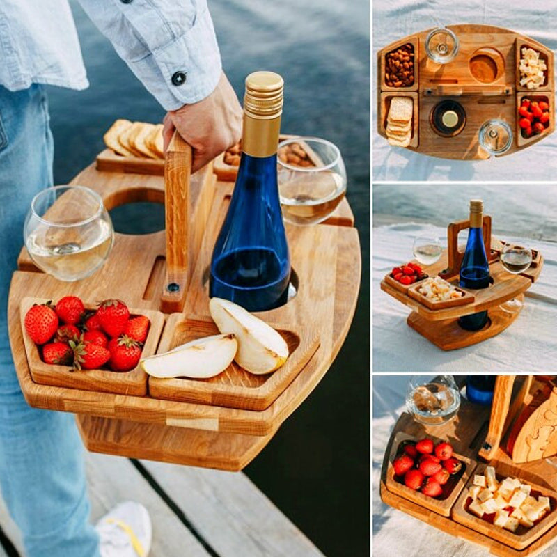 WineNest – Table à Vin Pliable en Bois pour Pique-Niques et Moments Conviviaux