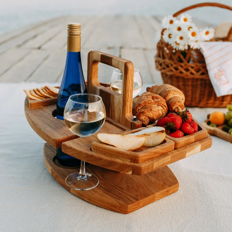 WineNest – Table à Vin Pliable en Bois pour Pique-Niques et Moments Conviviaux