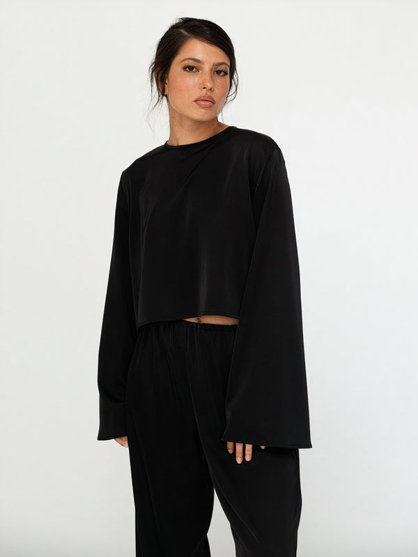 Top de pyjama manches longues côtelé doux "Noir" | Pyjama Shop