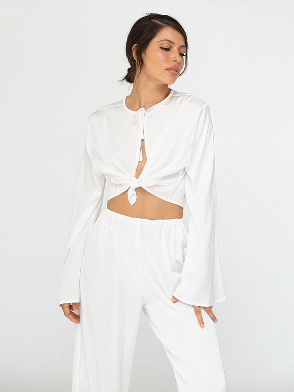 Top de pyjama manches longues côtelé doux "Blanc" | Pyjama Shop