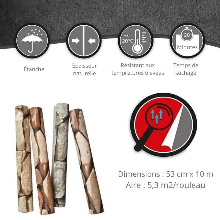 Trompe l'Oeil Mural Design de Mur de Pierres en Rouleau de 53 cm x 10 m