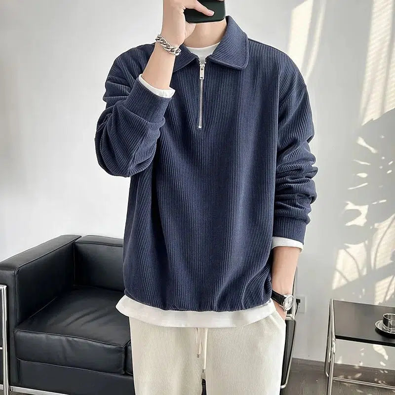 Zip polo long sleeve-Old Money