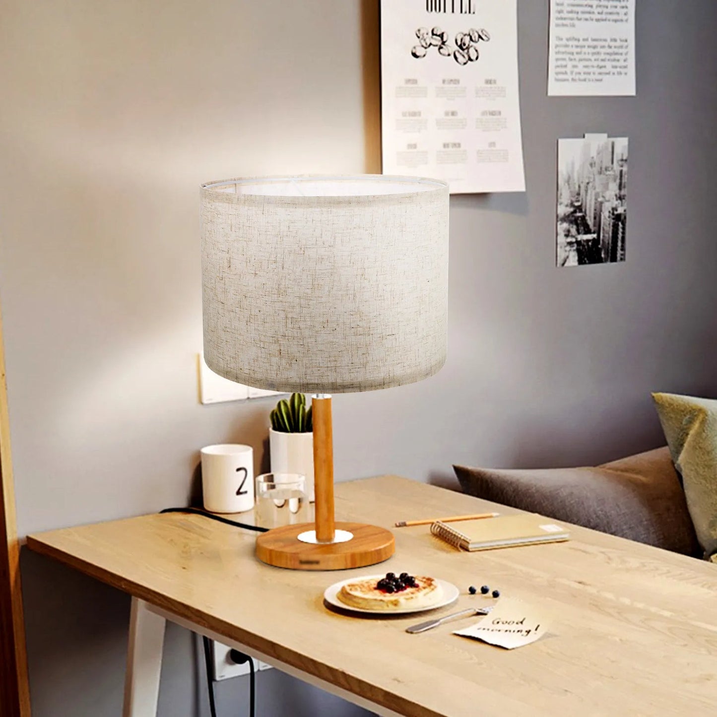 Abat Jour Vintage et Simple en Lin et Alliage de Fer