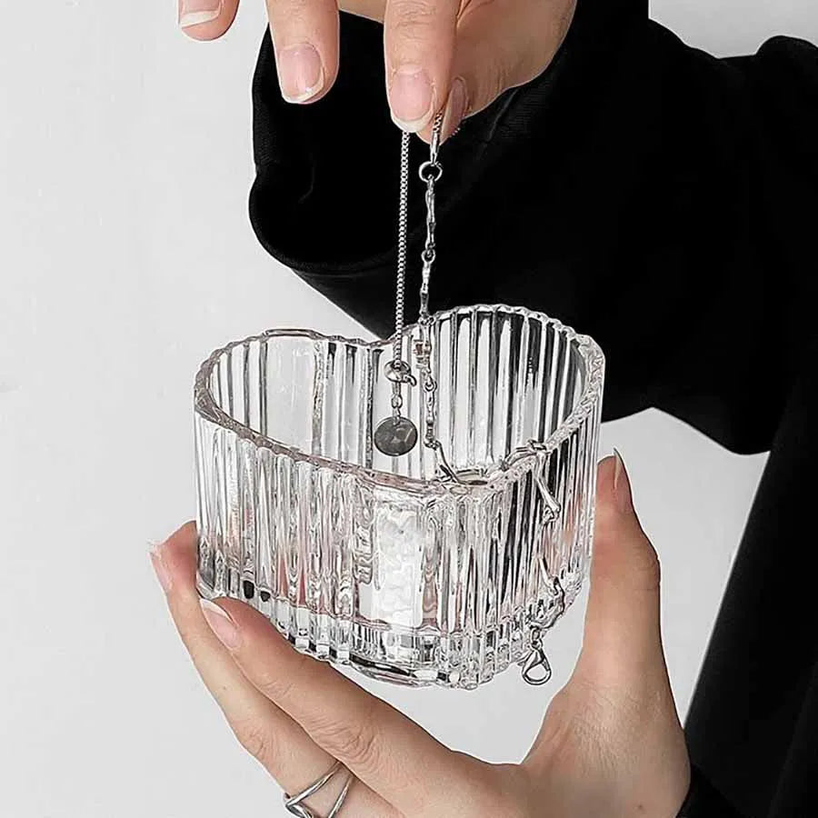 Boîte à bijoux en verre avec nœud en forme de cœur