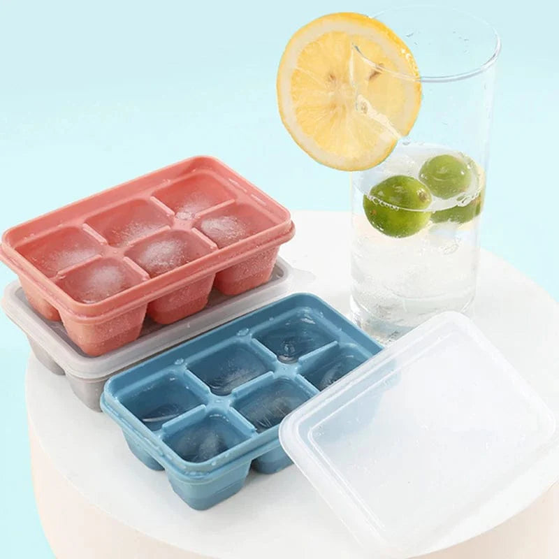 3 Bacs à glaçons de 6 compartiments en plastique avec couvercle