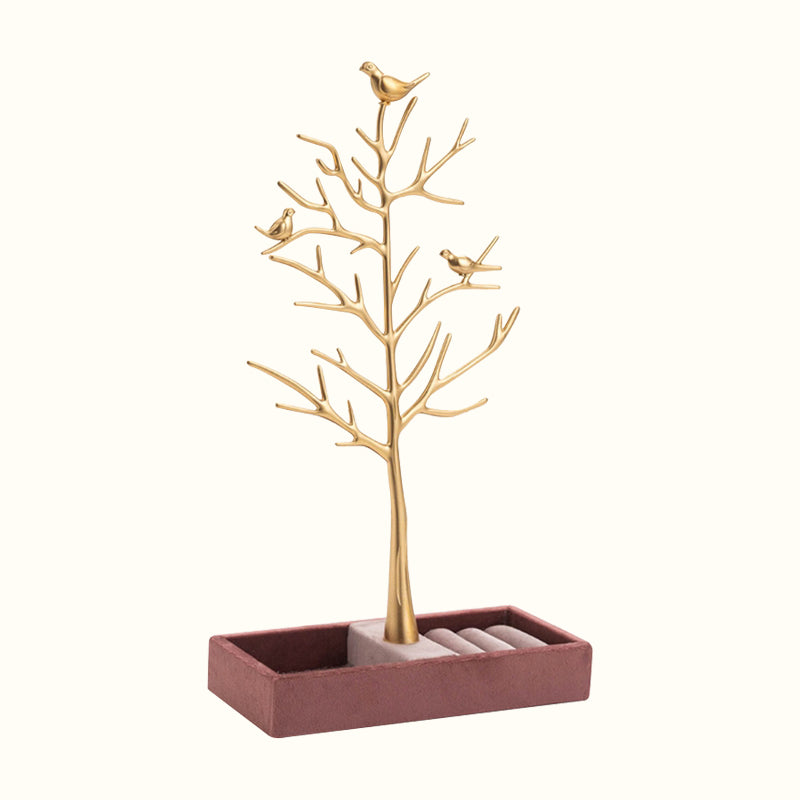 Arbre porte bijoux doré oiseaux