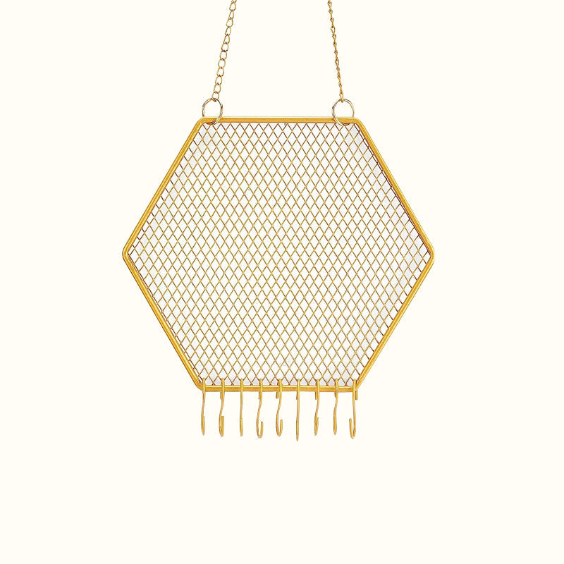 Porte bijoux mural design hexagone en métal