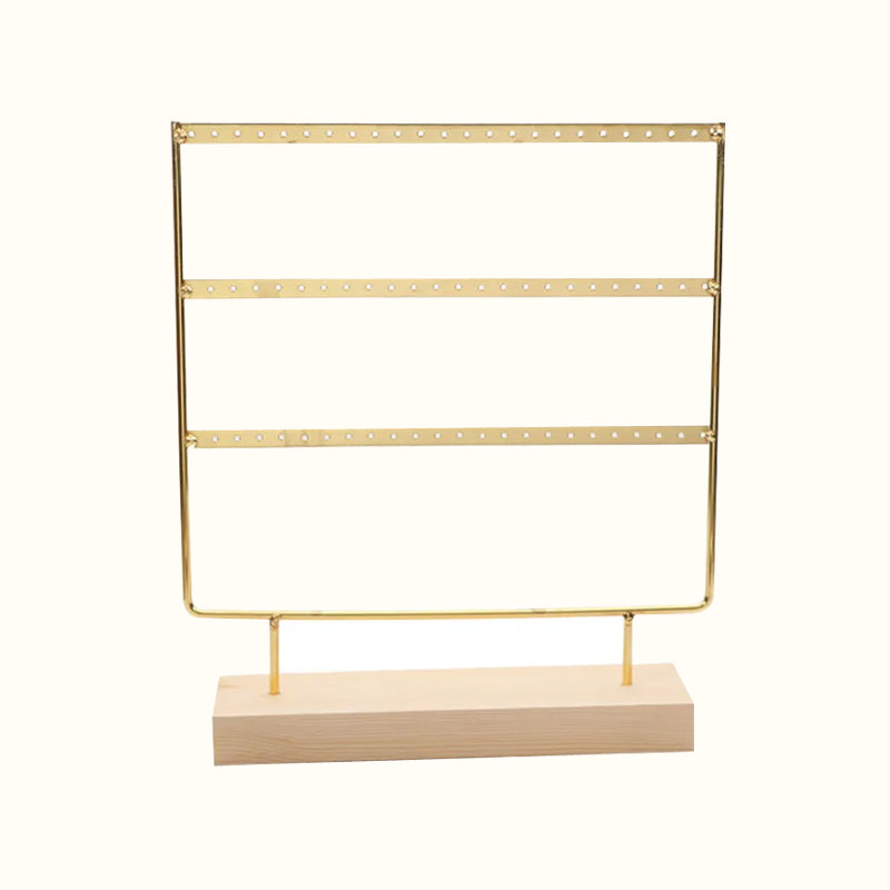 Porte-boucles d’oreilles à 3 rangées en métal et bois