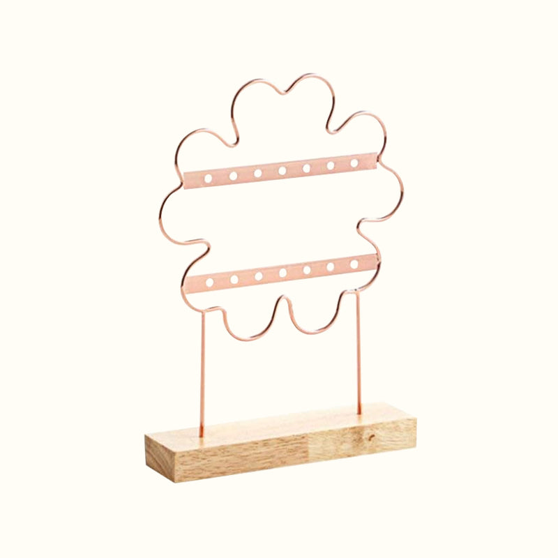 Porte-boucles d’oreilles trèfle en métal et bois