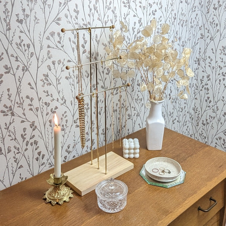 Grand présentoir à colliers 3 étages en bois et métal