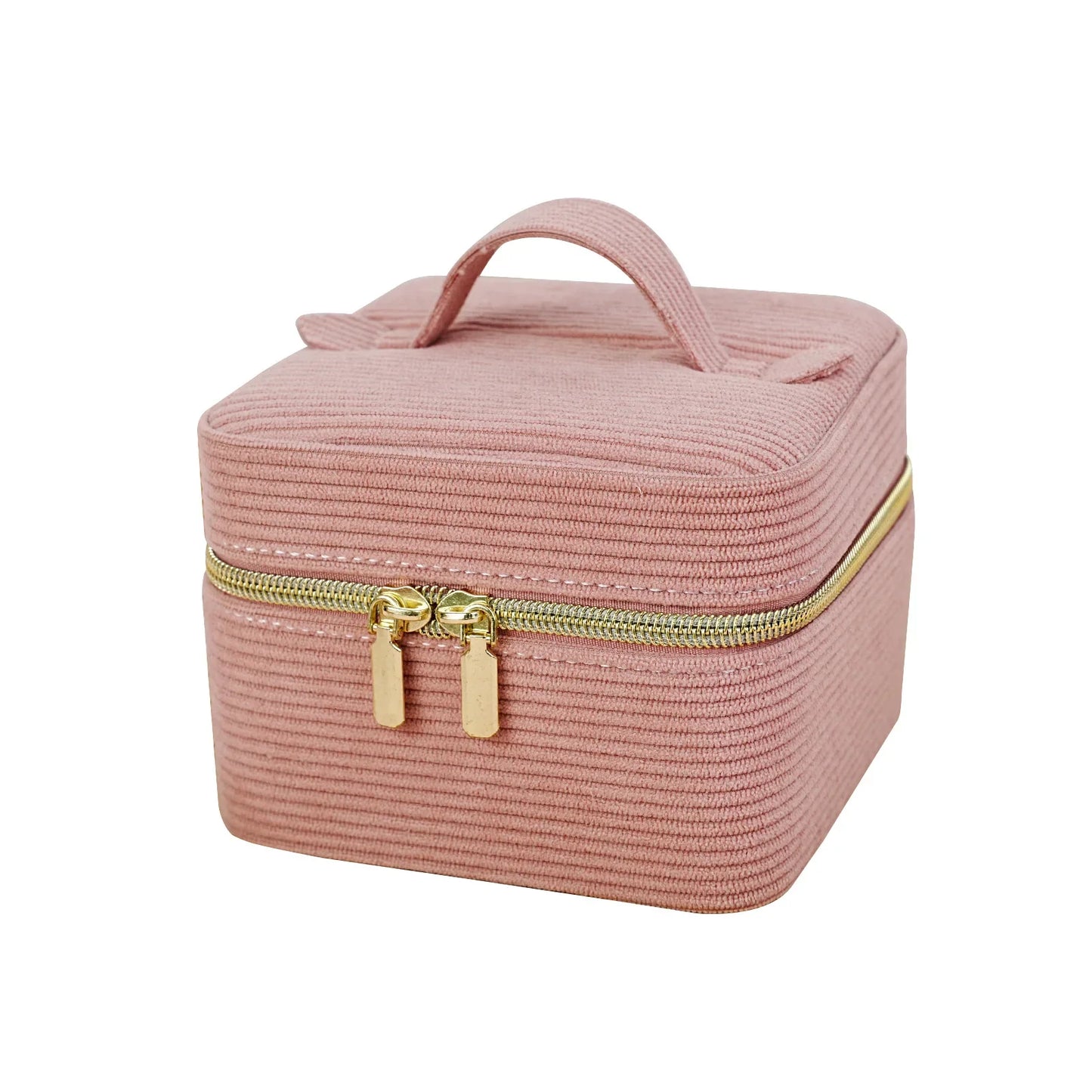 Trousse à bijoux de voyage en velours rose avec miroir