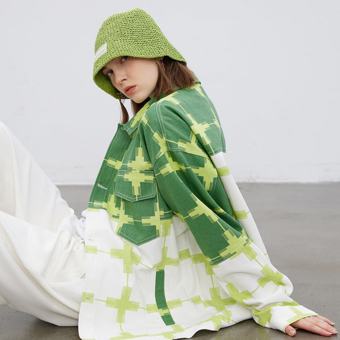 Veste streetwear verte et blanche