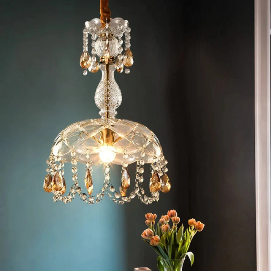 Abat-jour en Rattan et Cristal - Éclairage LED Élégant, Idéal pour Salon, Cuisine, ou Terrasse