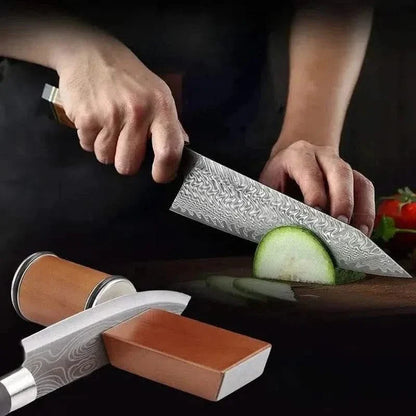 Aiguiseur de couteaux en bois avec système magnétique et angles ajustables