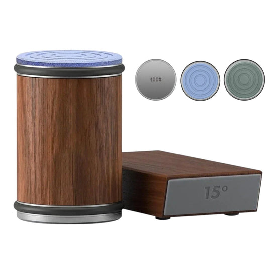 Aiguiseur de couteaux en bois avec système magnétique et angles ajustables