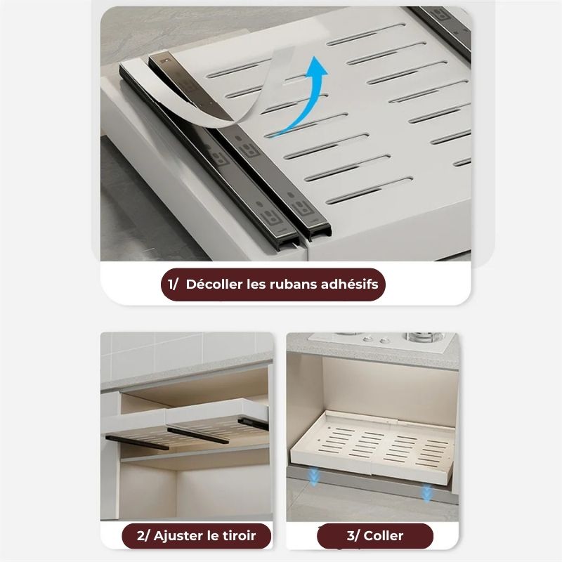 Tiroir de rangement coulissant et extensible en blanc