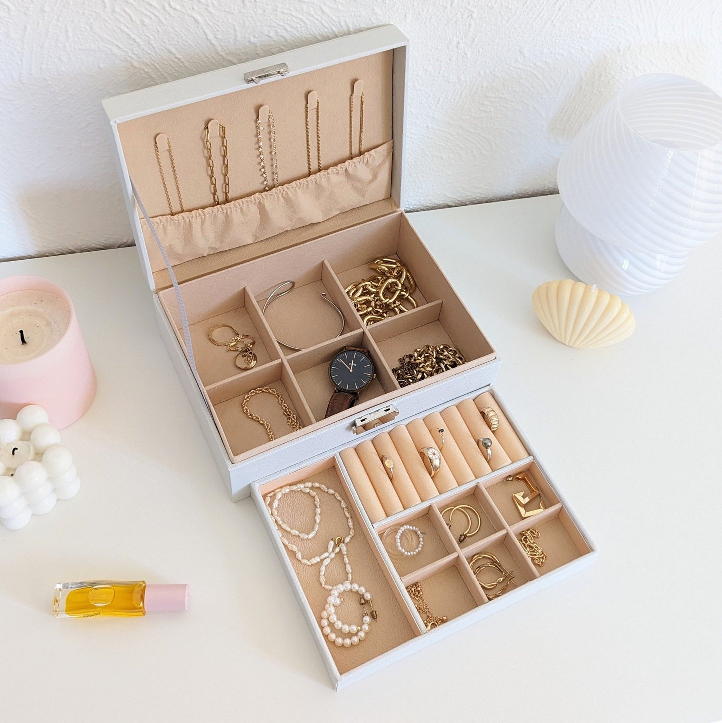 Boite à bijoux blanche en cuir