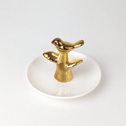Porte bagues arbre et oiseau en céramique