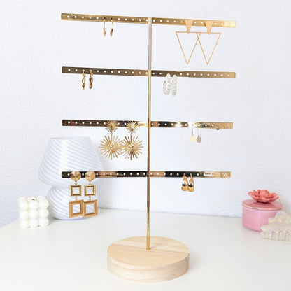 Arbre à boucles d'oreilles en métal et bois