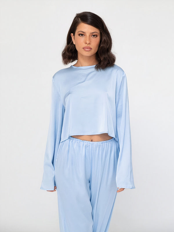 Top de pyjama manches longues côtelé doux "Bleu Ciel" | Pyjama Shop