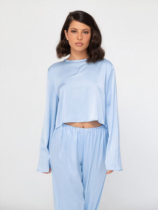 Top de pyjama manches longues côtelé doux "Bleu Ciel" | Pyjama Shop