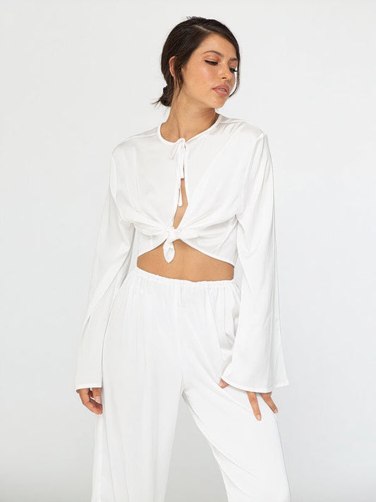 Top de pyjama manches longues côtelé doux "Blanc" | Pyjama Shop