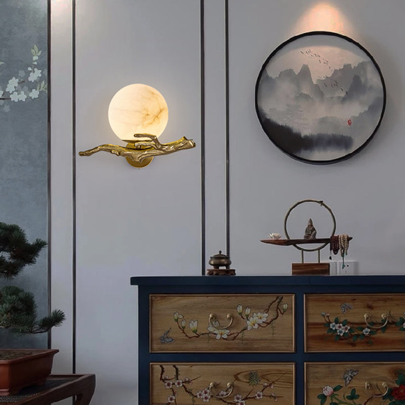 Applique Murale Design Moderne en Marbre et Cuivre – Éclairage LED pour Salon et Chambre