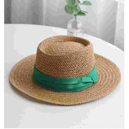 Chapeau de Paille Style Canotier – Bord Plat et Ruban