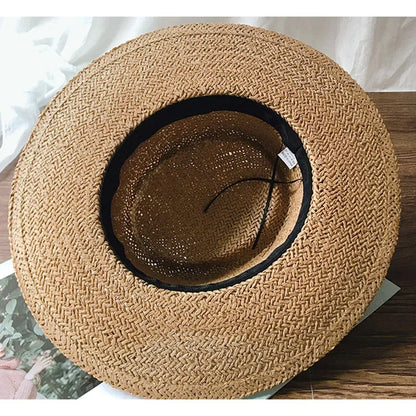 Chapeau de Paille Style Canotier – Bord Plat et Ruban