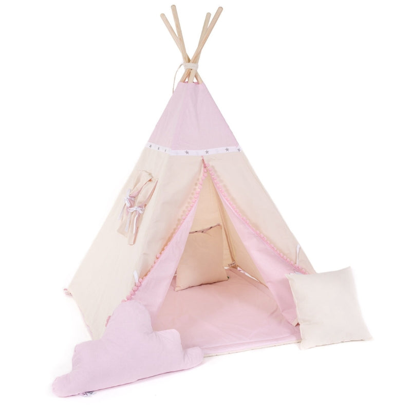 Tipi-Fille-avec-Tapis-et-Coussin-couleur-rose