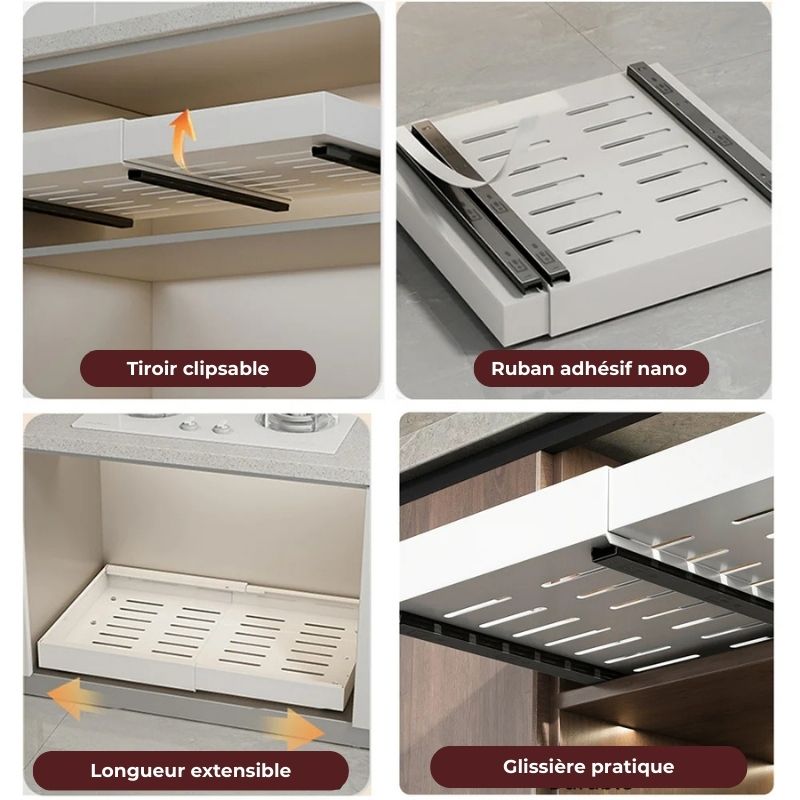Tiroir de rangement coulissant et extensible en blanc