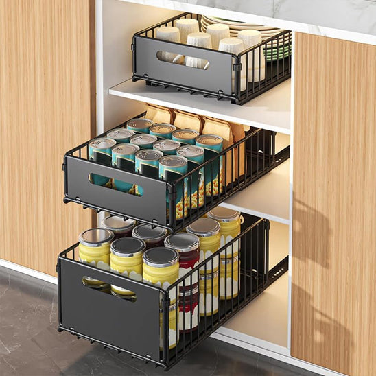 Tiroir de rangement coulissant avec poignée, pour étagère et armoire de cuisine