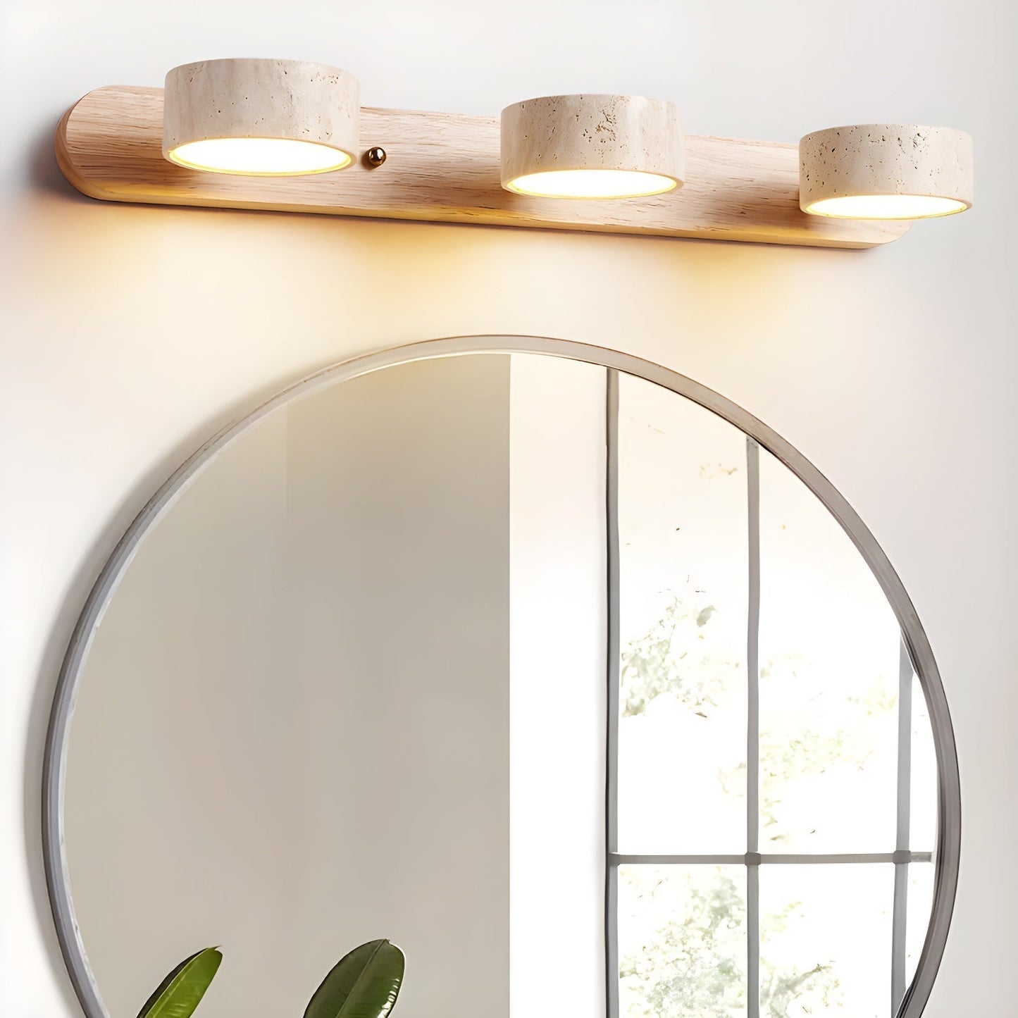 Applique Murale Duo en Travertin et Bois avec Éclairage LED – Design Naturel et Élégant