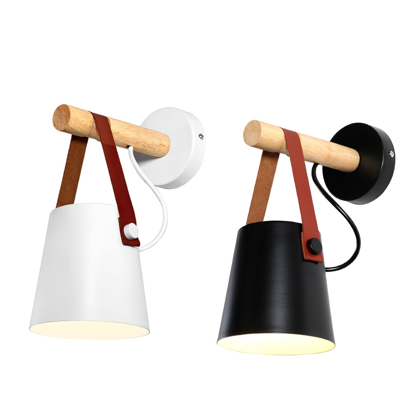 Applique Murale Scandinave en Bois et Cuir – Design Élégant avec Lumière LED Efficace