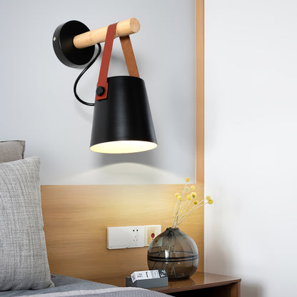 Applique Murale Scandinave en Bois et Cuir – Design Élégant avec Lumière LED Efficace