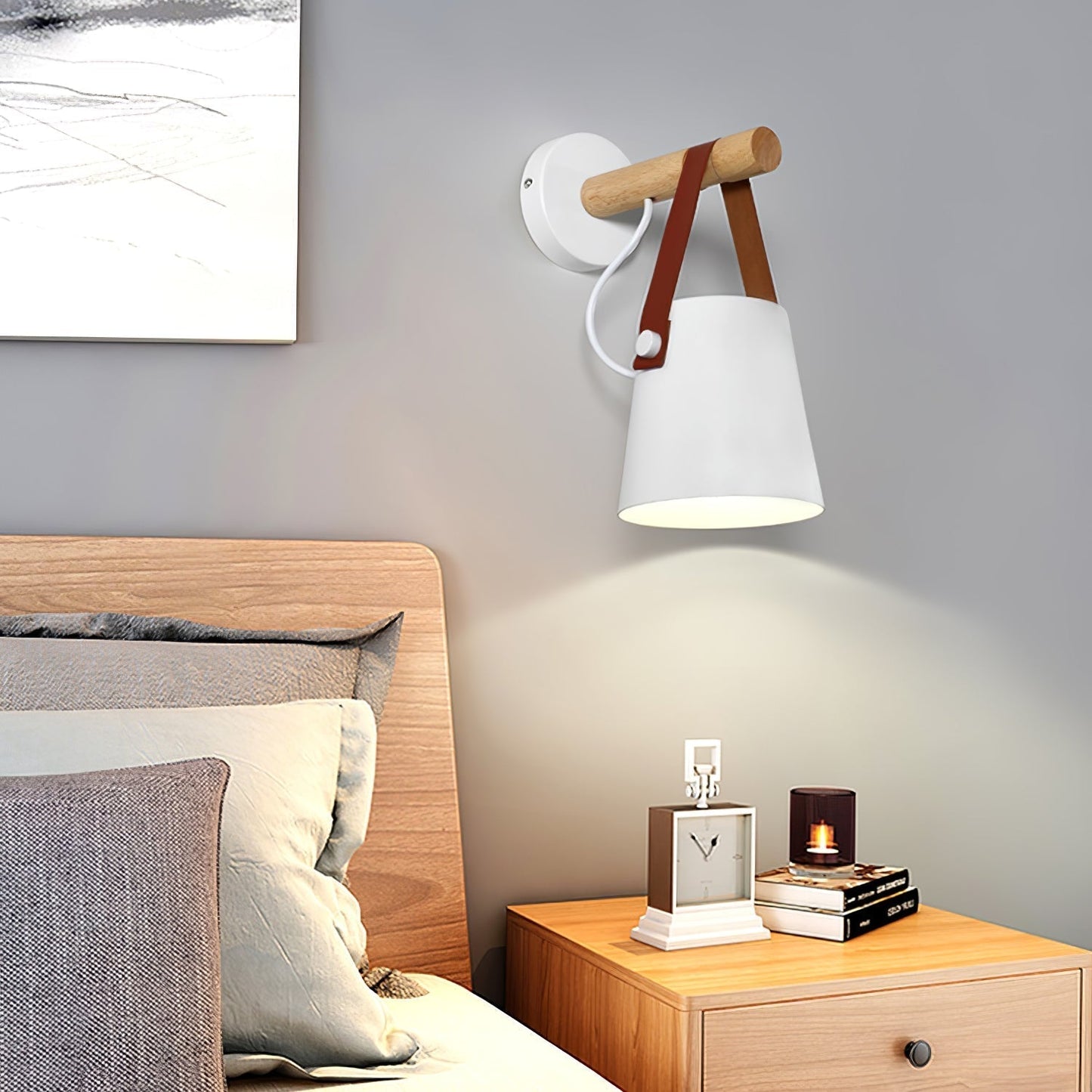 Applique Murale Scandinave en Bois et Cuir – Design Élégant avec Lumière LED Efficace