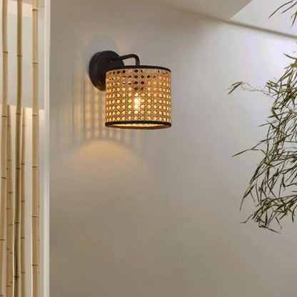Abat Jour Lampadaire Moderne en Rotin Naturel et Tissu