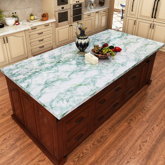 Adhésif Plan de Travail Vert avec Motif Marbré