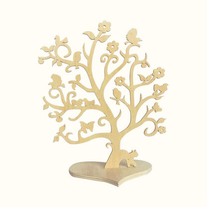 Arbre à bijoux fleurs et oiseaux en bois de peuplier