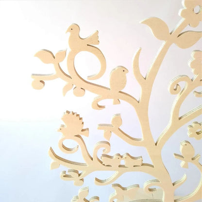 Arbre à bijoux fleurs et oiseaux en bois de peuplier