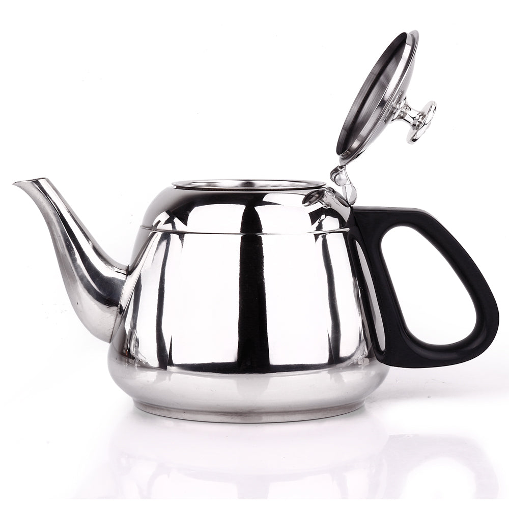 Théière marocaine en acier inoxydable avec poignée noire