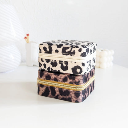 Boîte à bijoux de voyage motif léopard