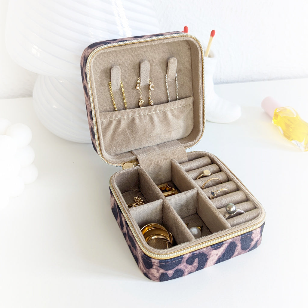Boîte à bijoux de voyage motif léopard