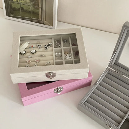 Boîte à bijoux vitrée compartimentée en velours