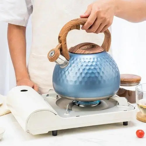 Bouilloire Bleu Vintage Manche en bois