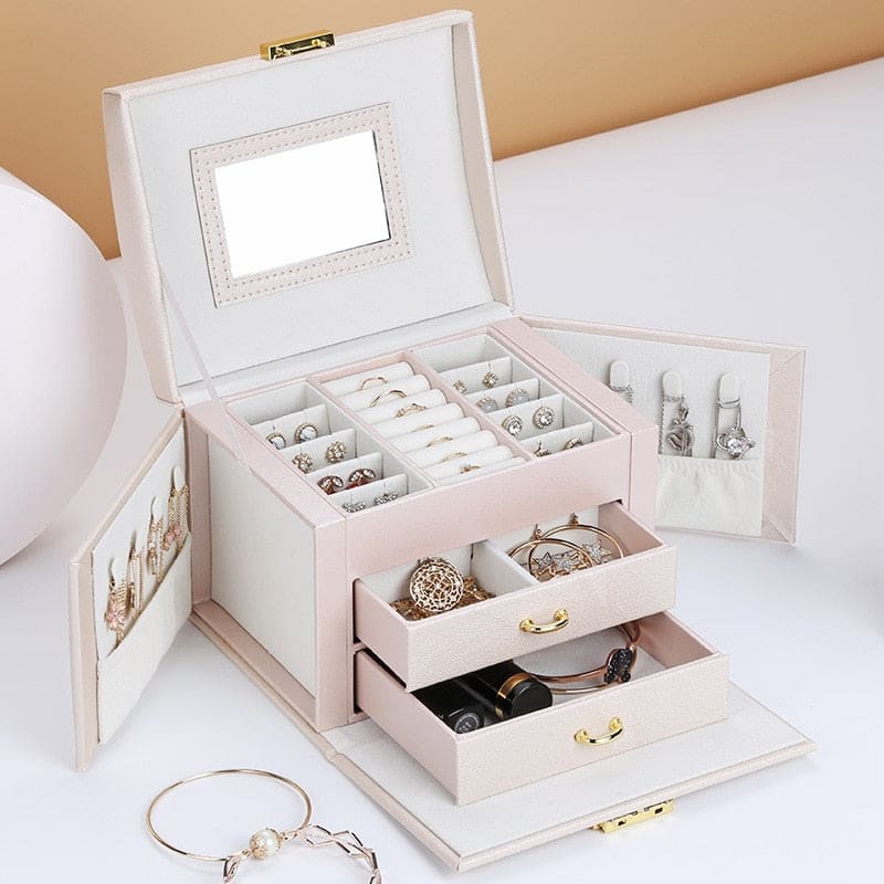 Coffret à bijoux en cuir avec miroir
