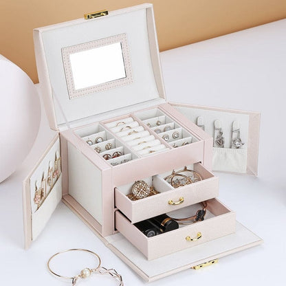 Coffret à bijoux en cuir avec miroir