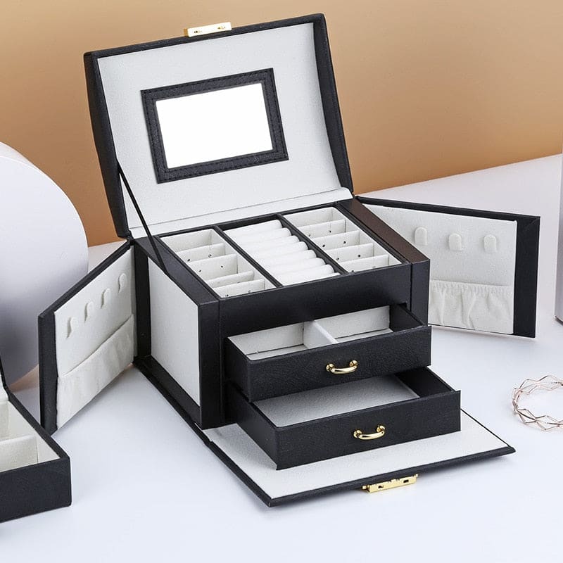 Coffret à bijoux en cuir avec miroir